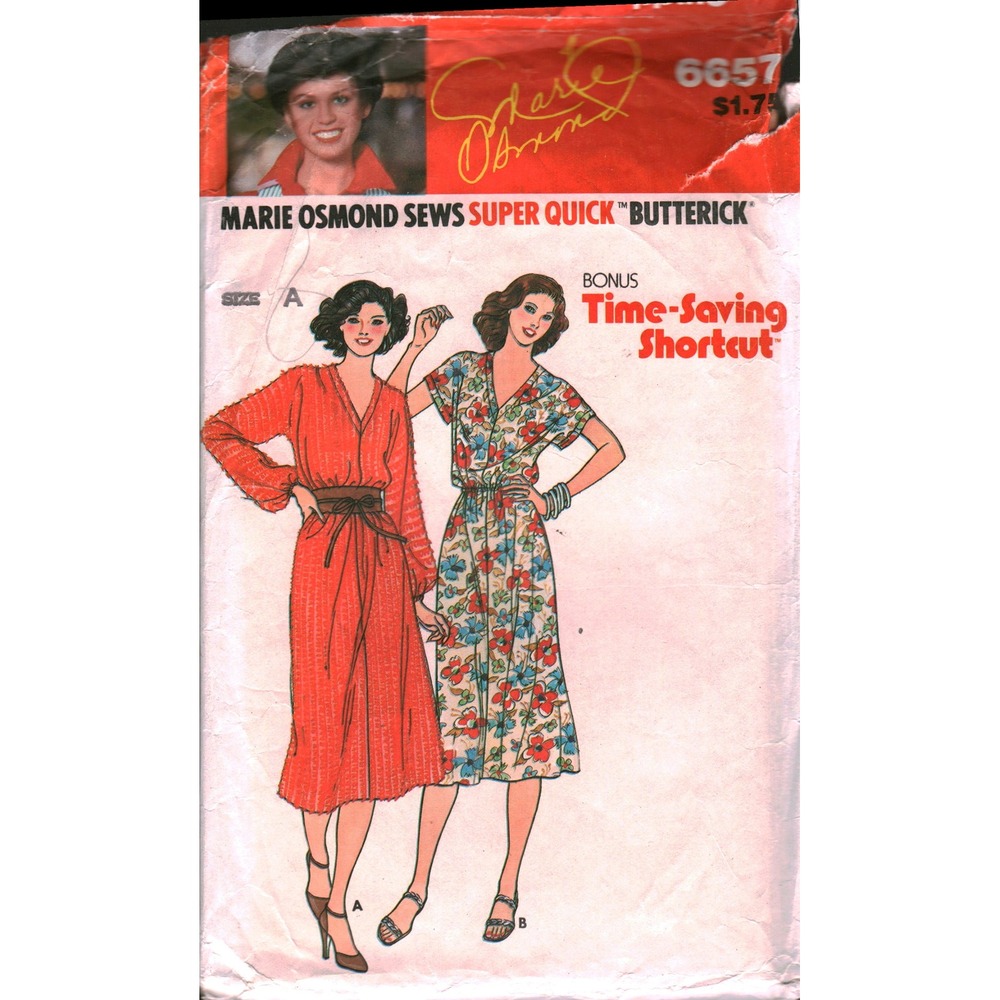 Vintage Marie Osmond Butterick 6657 Dress Sewing Pattern Size P S M 1970s